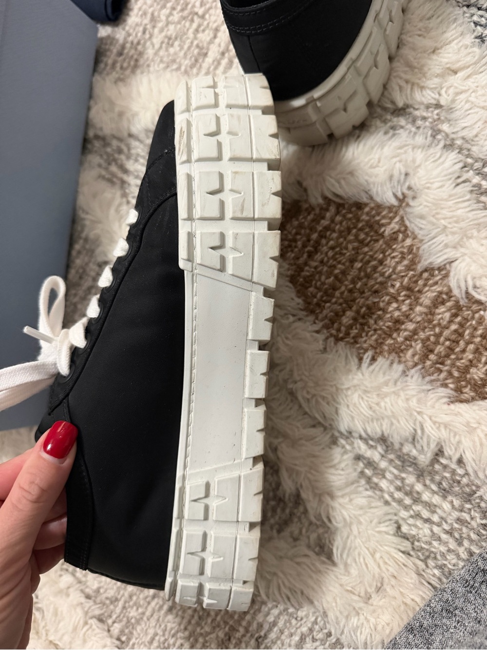 Prada Double Wheel Re-nylon Gabardine Women Sneakers - Black/white - Picture 6 of 16